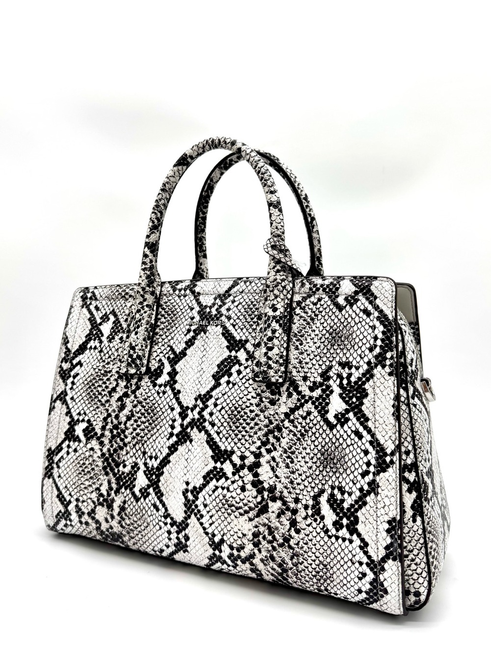Michael Kors Laila Medium Snakeskin Leather Satchel Bag-Aluminum